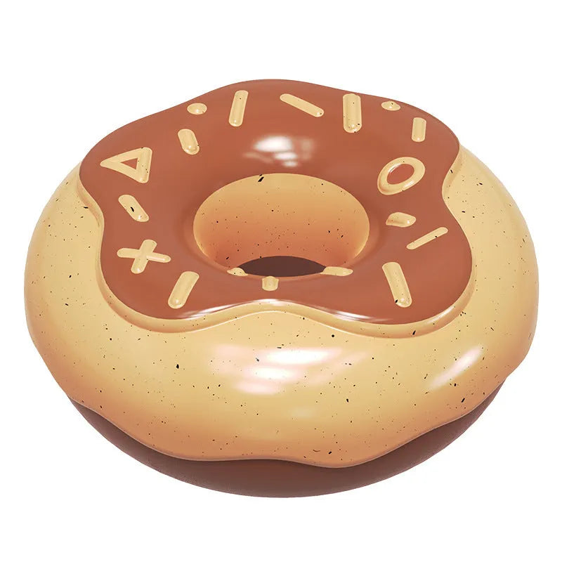 Soft pink, yellow and chocolate TPR donut-shaped dog chew toy for molar teeth cleaning