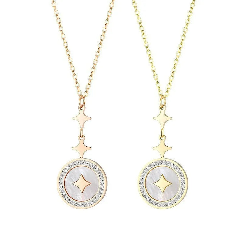 Women's titanium steel necklace with six-pointed star geometric pendant on O-ring chain