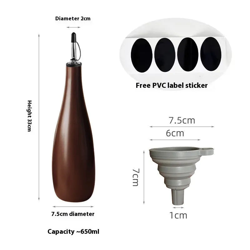 Ceramic kitchen oil pot with removable funnel and integrated brush holder in three colour options