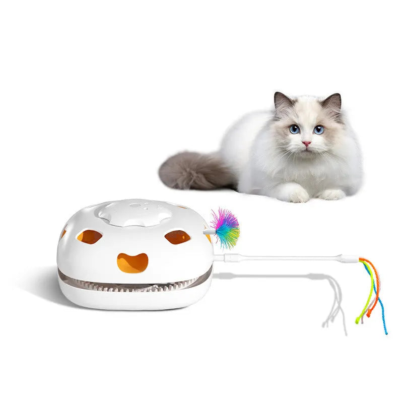 Automatic feather teaser cat toy with bouncing motion for indoor self-play