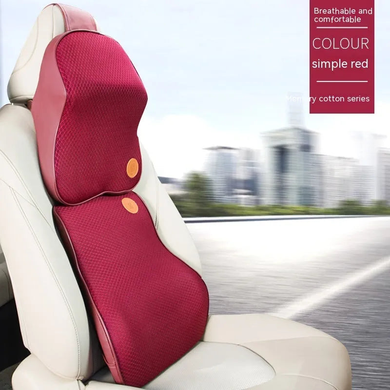 Memory foam car headrest pillow and lumbar support pillow set in seven colour options