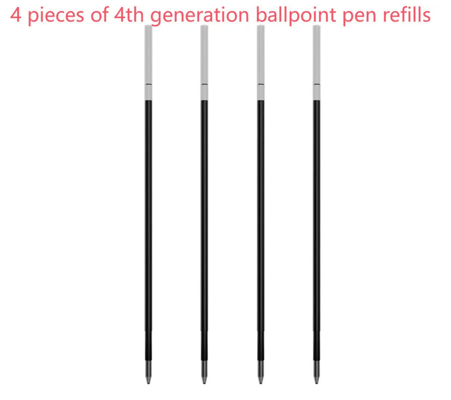 Loose leaf 6-hole refill paper pad with 64 sheets and a set of metal ballpoint, pencil, and plastic pen refills.