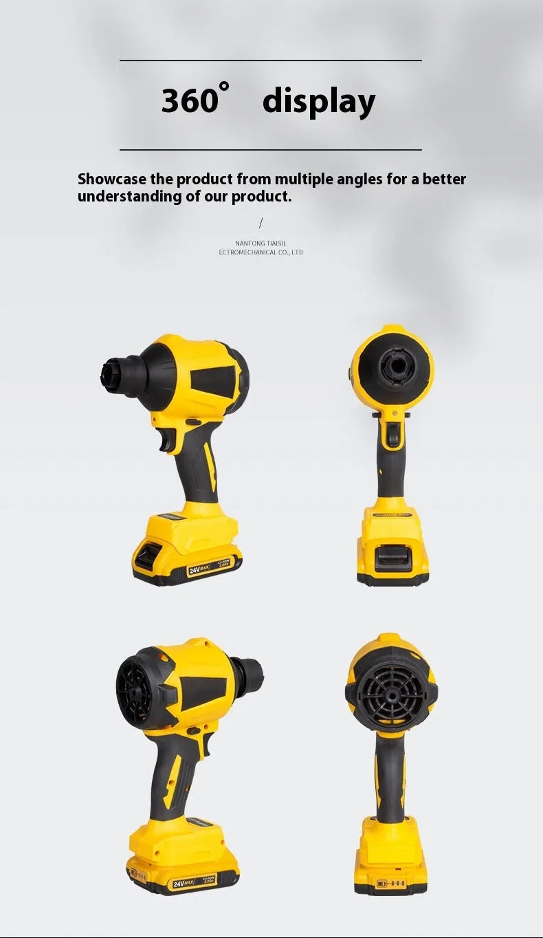 Yellow handheld lithium battery dust blower and pump gun for office and household cleaning