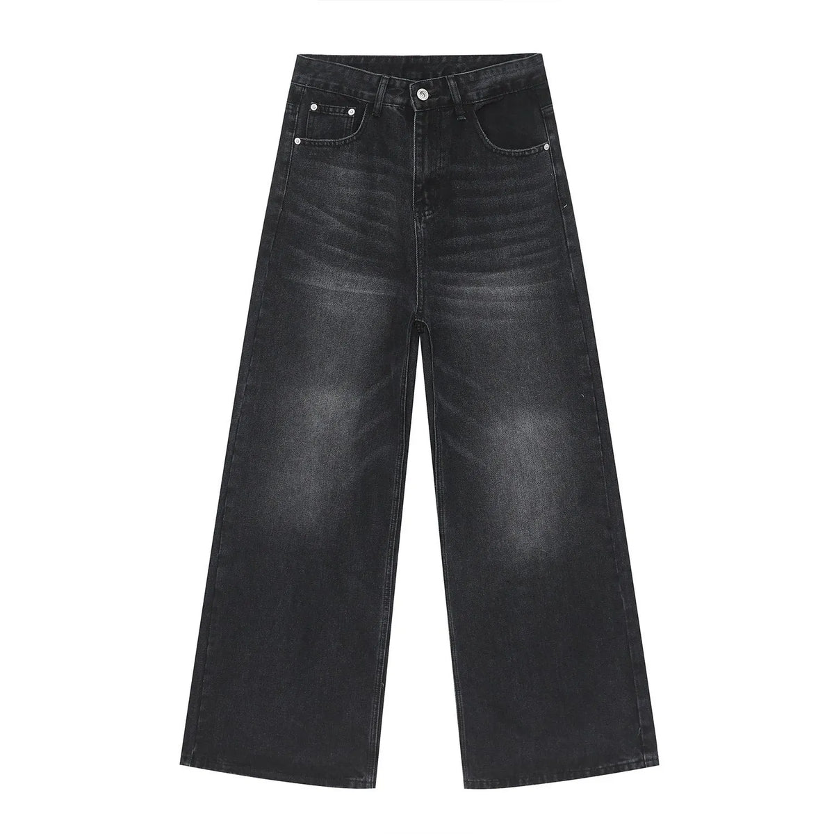 Men's retro washed straight leg jeans in dark blue, loose fit, mid waist, cotton blend denim