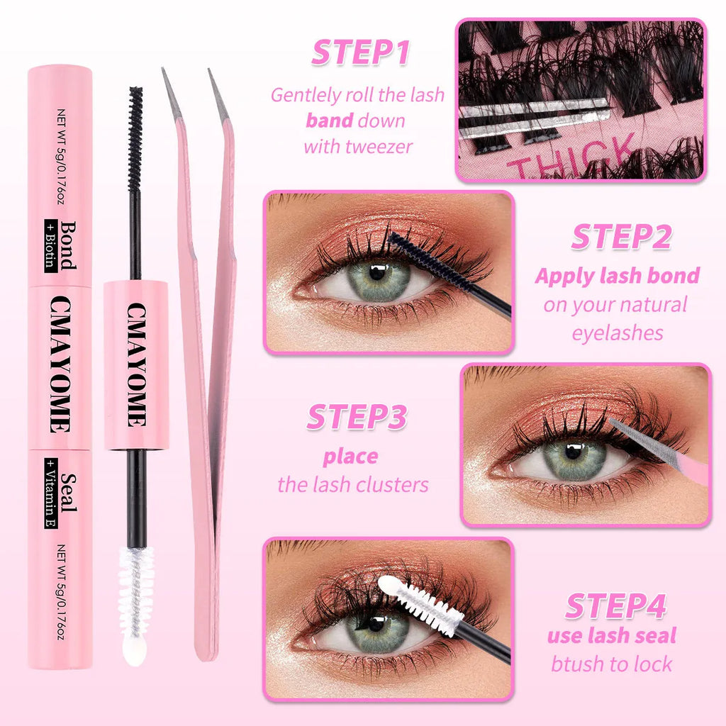 Segment single cluster DIY false eyelash extension suit with application tweezers