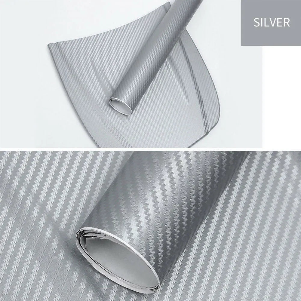 3D carbon fibre car sticker roll in eight colour options showing textured surface