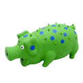 Blue latex squeaky pig-shaped dog chew toy with textured surface for teeth cleaning.
