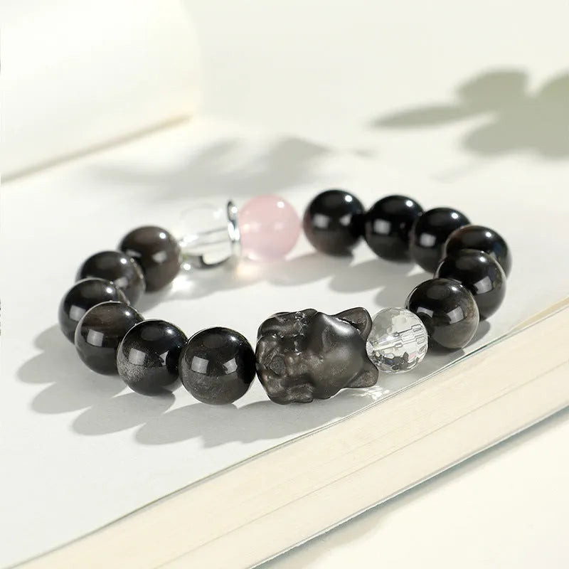 Silver stone fox crystal beaded bracelet with electroplated finish and mixed crystal colours