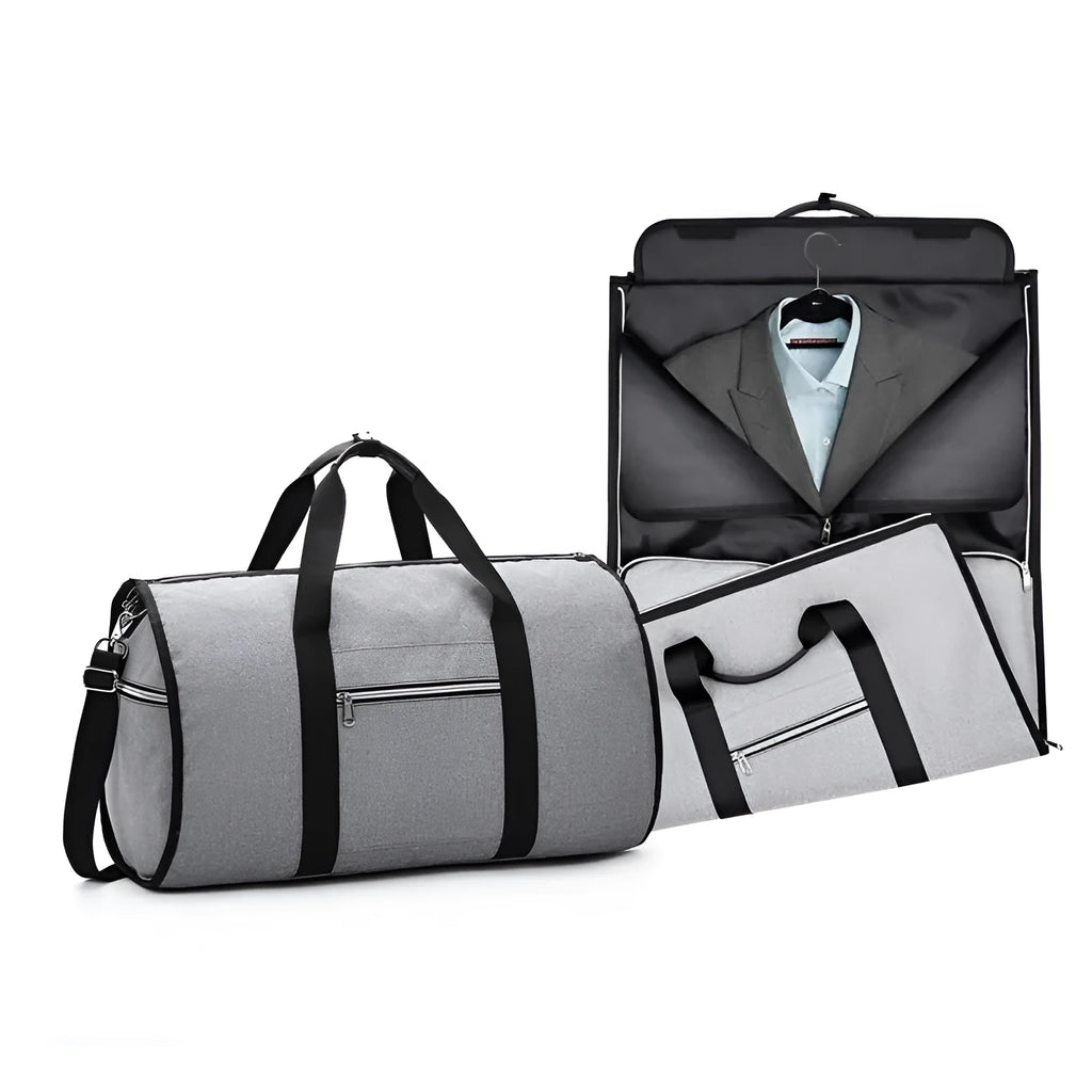 Cylinder-shaped medium travel bag in Oxford cloth, shown in black with a zipper opening.