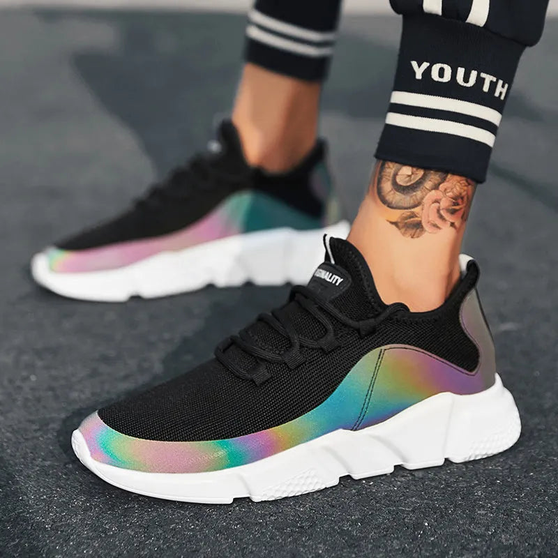 Casual running shoes with mesh upper and plastic sole in black colour style
