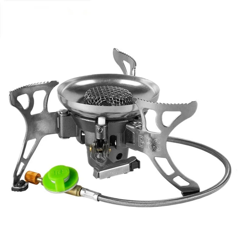 BRS-15 silver outdoor camping gas stove with stainless steel burner and copper alloy gas connections