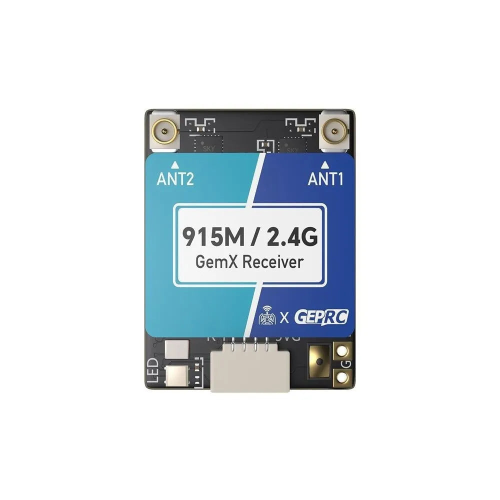 ELRS dual-band FPV receiver with metal case and two T-shaped antennas
