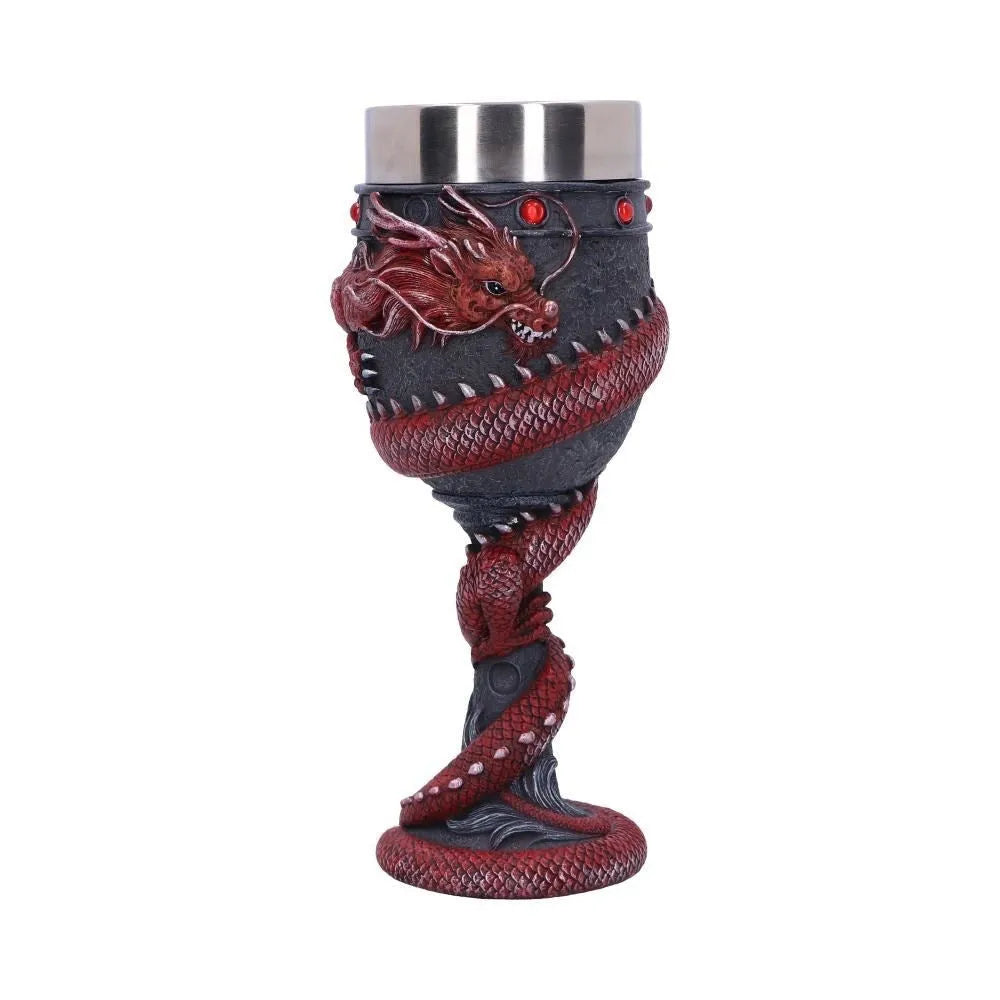 Chinese dragon design 3D stainless steel red wine glass with 200ml capacity in red or gold colour