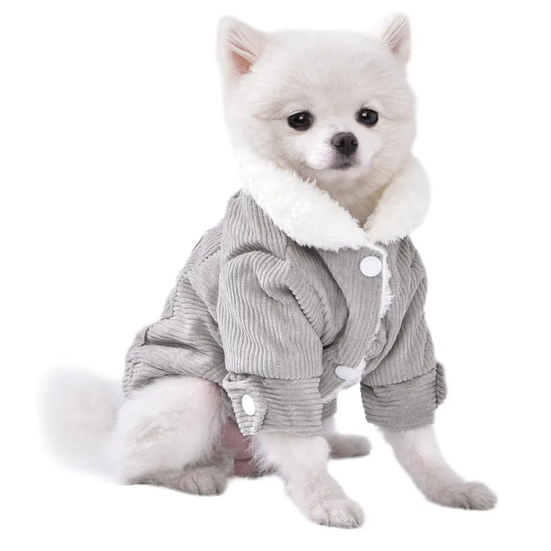 Lambswool grey padded dog vest with fleece lining for winter warmth.