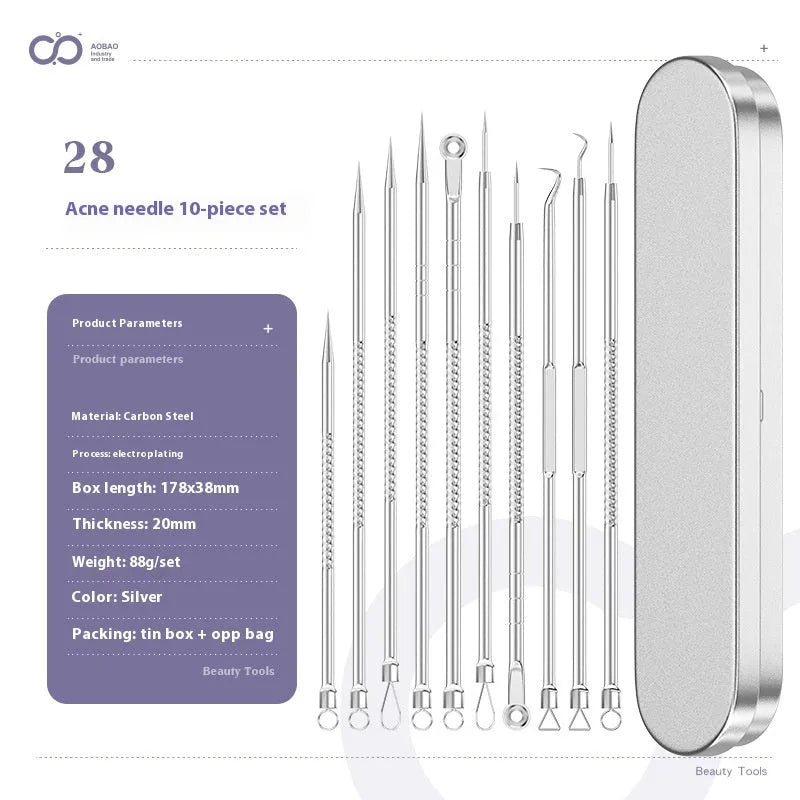 4-piece metal acne needle set with ultra fine pointed tips for professional skincare extraction