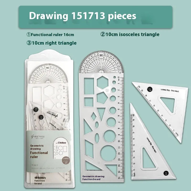 Youpai transparent acrylic drawing ruler set with square and protractor tools on a desk.
