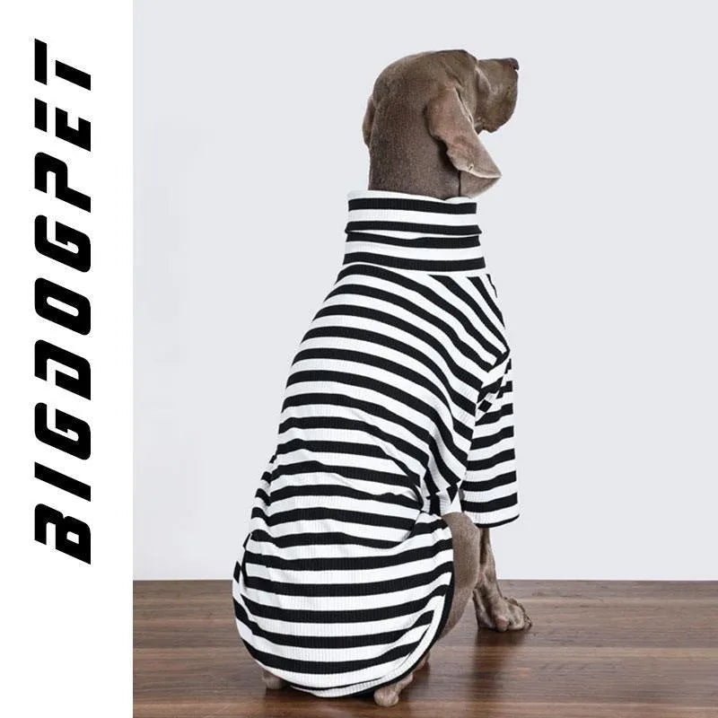 Black and white thin polyester inner layer dog clothing for large breeds showing size range M to XXXL