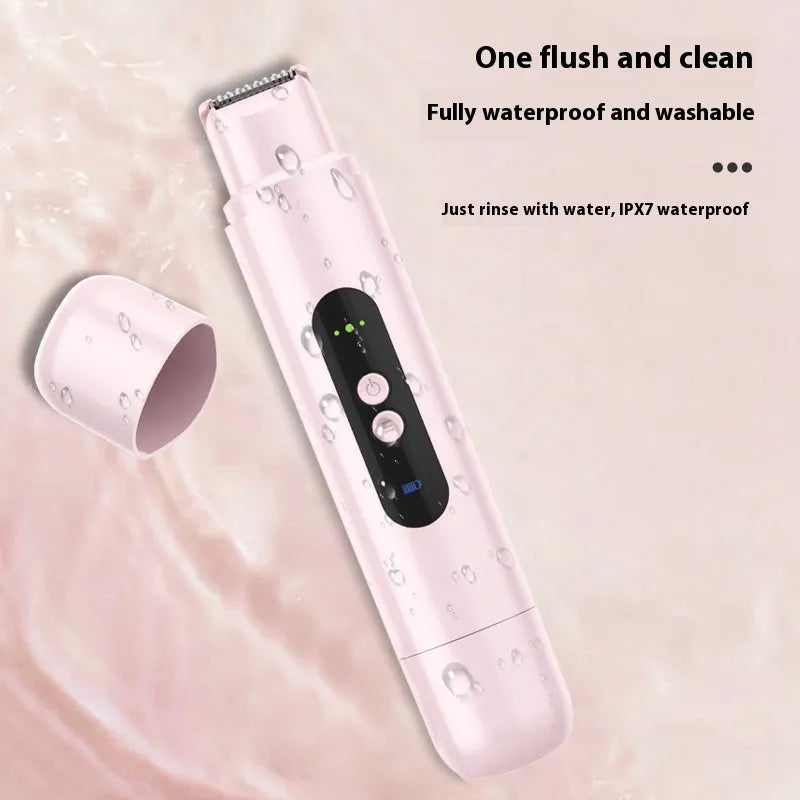 Pink and white portable electric depilator body hair trimmer with USB charging cable