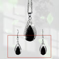 Black and red teardrop glass pendant alloy necklace and matching earrings set
