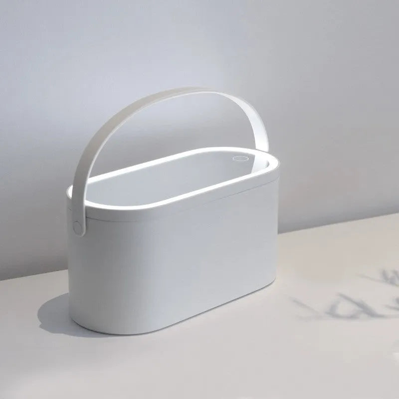 Portable LED light storage box makeup mirror with aluminium mirror lens in pink colour