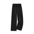 Men's quick-drying loose straight wide-leg casual trousers in black, polyester blend, drawstring waist