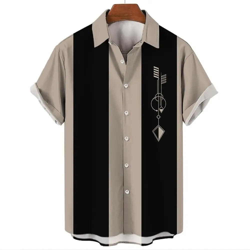 Men's stripe pattern Hawaiian shirt with short sleeves and button front in various colours