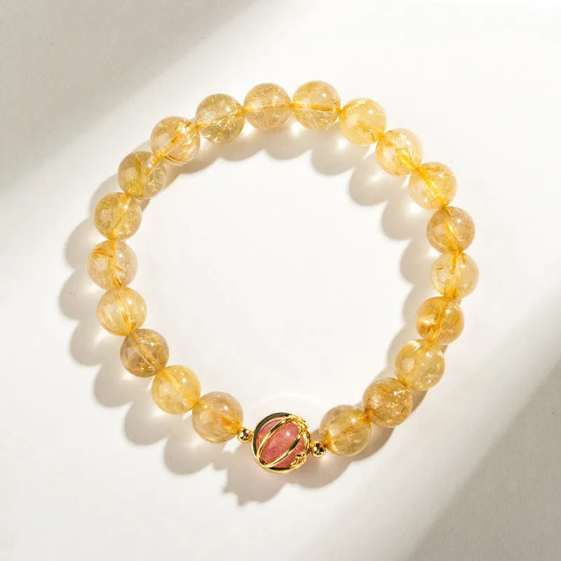 Natural gold rutilated quartz crystal bracelet with diamond-shaped beads in Korean style