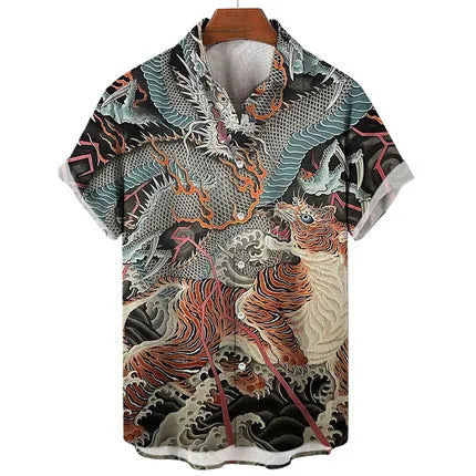 Men's slim fit floral print beach shirt in polyester with 3D digital printing detail