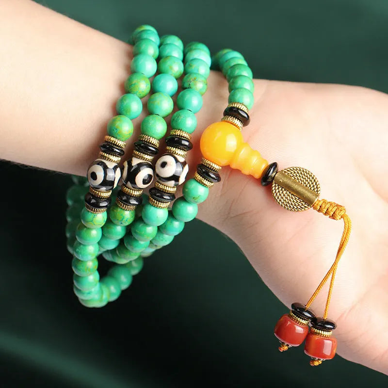Natural turquoise bracelet with 108 polished 8mm beads in national style design