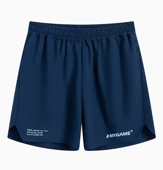Men's grey quick-dry fitness shorts with high elasticity for gym training on a plain background.