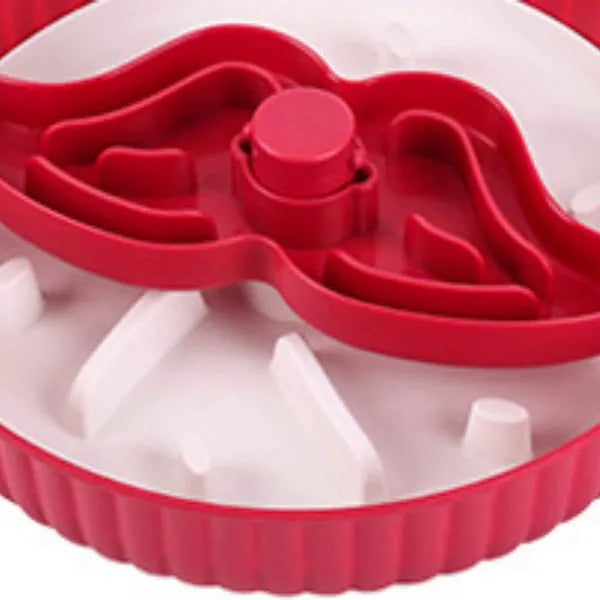 Colourful rotating pet slow feeder bowl with a silicone licking mat in a windmill design.