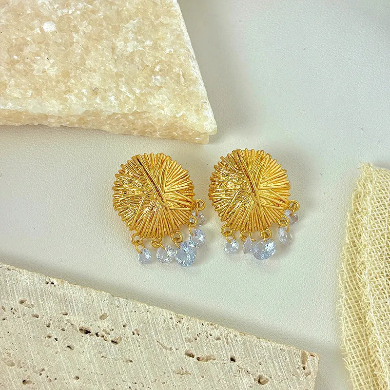 Gold geometric round drop earrings for women with electroplated finish