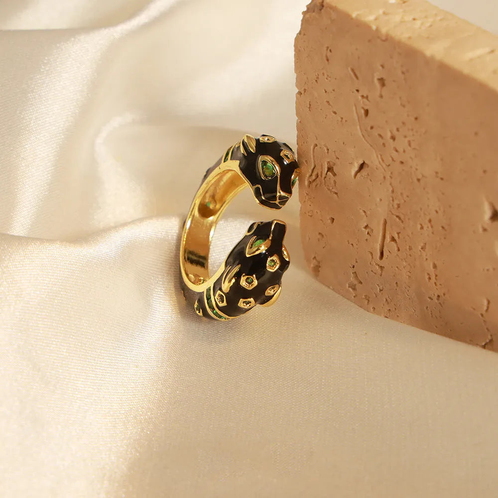 Women's copper open ring with black cheetah pattern geometric design size 7