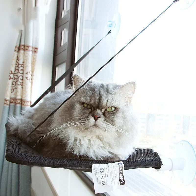 Suction cup cat hammock in cloth and sandwich mesh, 53x32cm, available in Black or Pink
