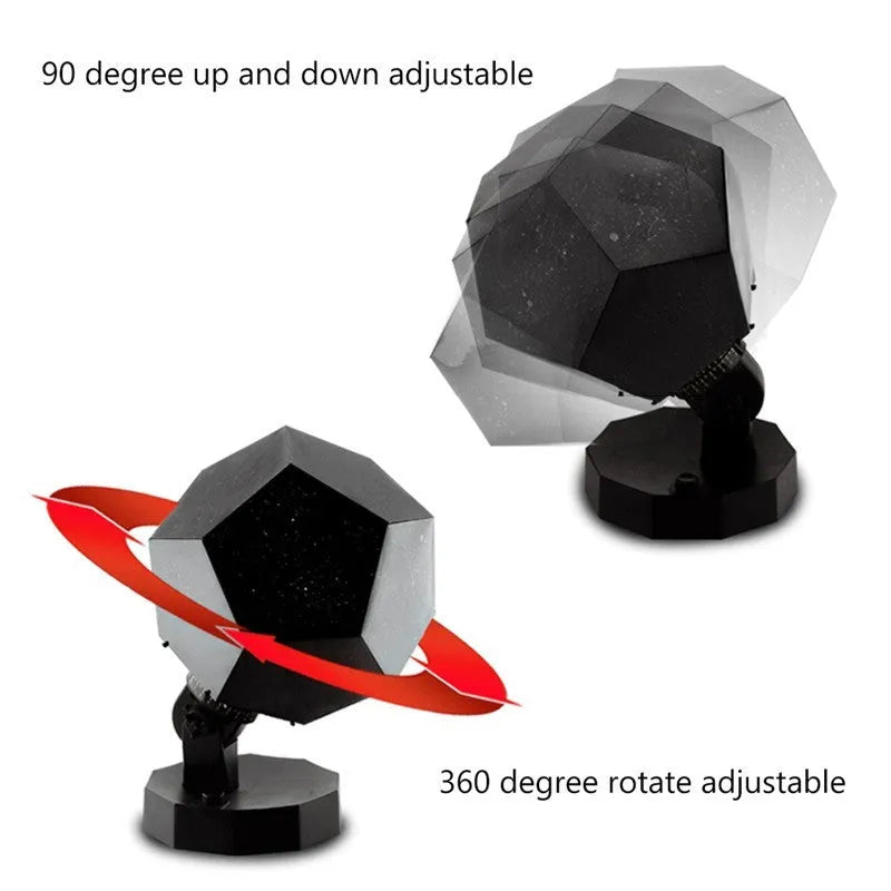 LED starry sky projector night lamp showing constellation projections on a bedroom ceiling with remote control