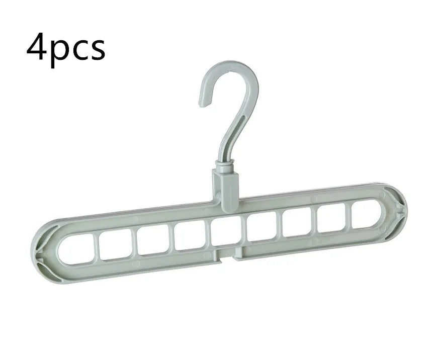 Plastic clothes hanger organiser with rotating hook in various colour options on white background