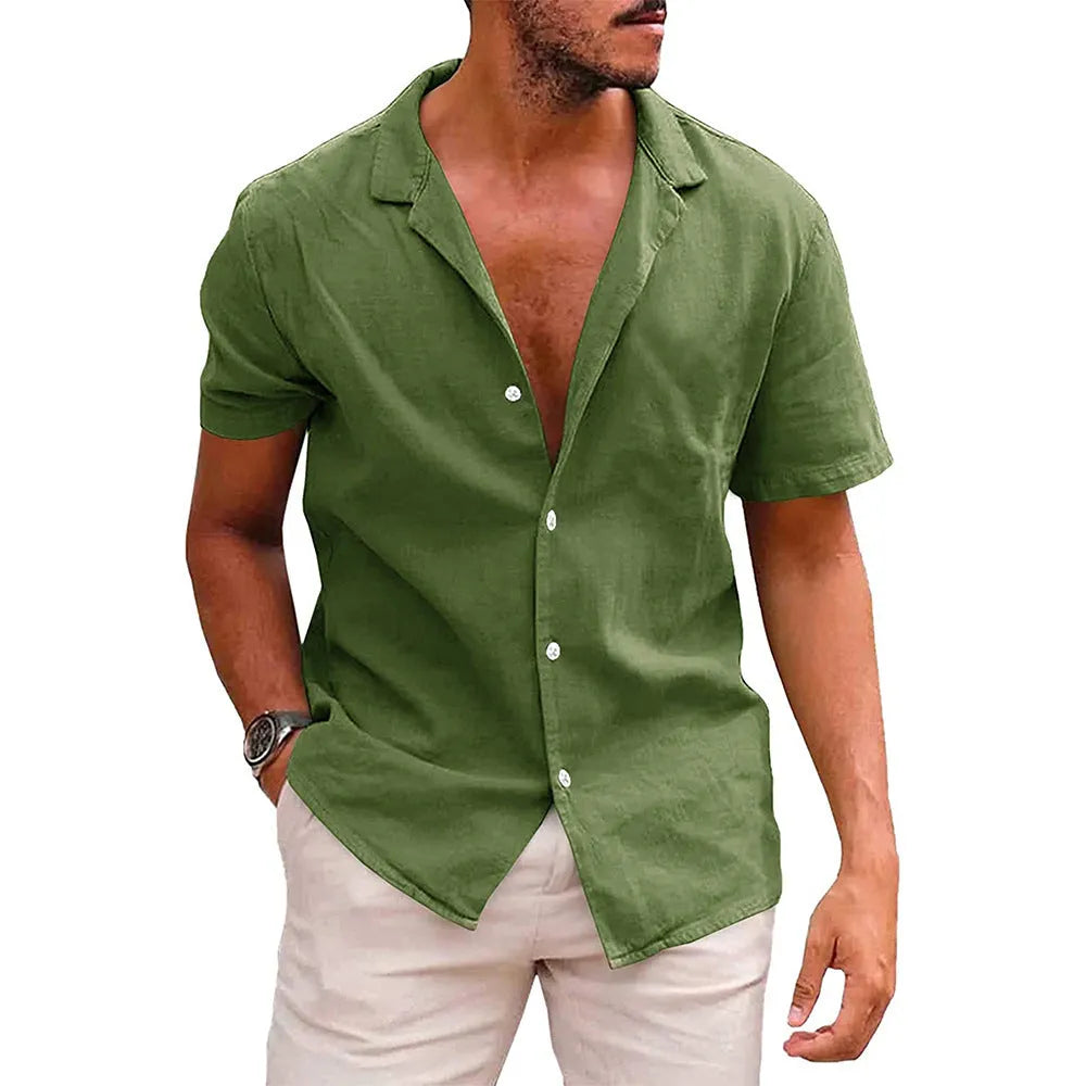 Men's short sleeve button down shirt in linenCotton, solid colour, loose fit, available in multiple colours