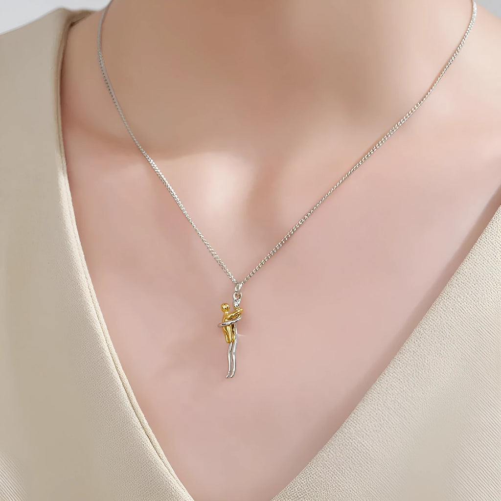 Geometric copper pendant necklace with brass O-link chain in pastoral style, available in gold or silver finish.