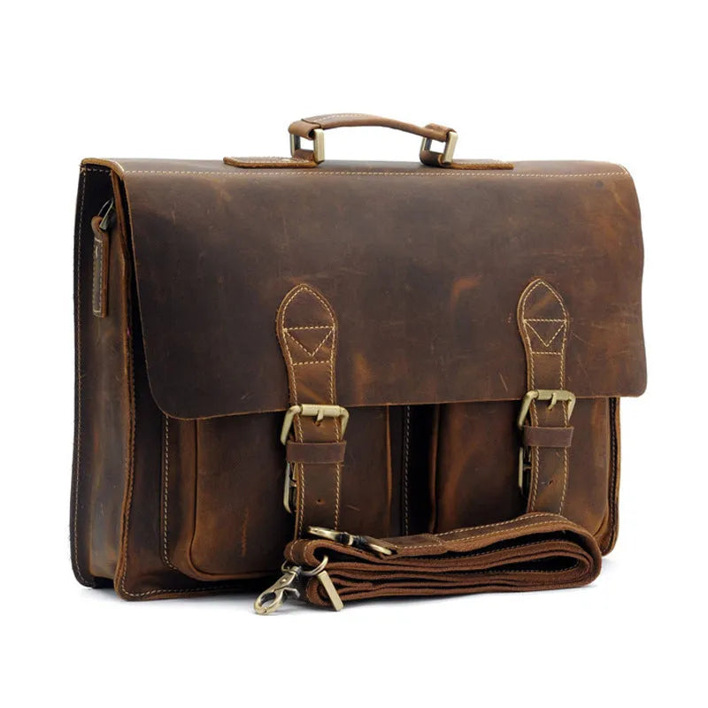 Small yellow brown genuine leather men's shoulder messenger bag with nylon lining