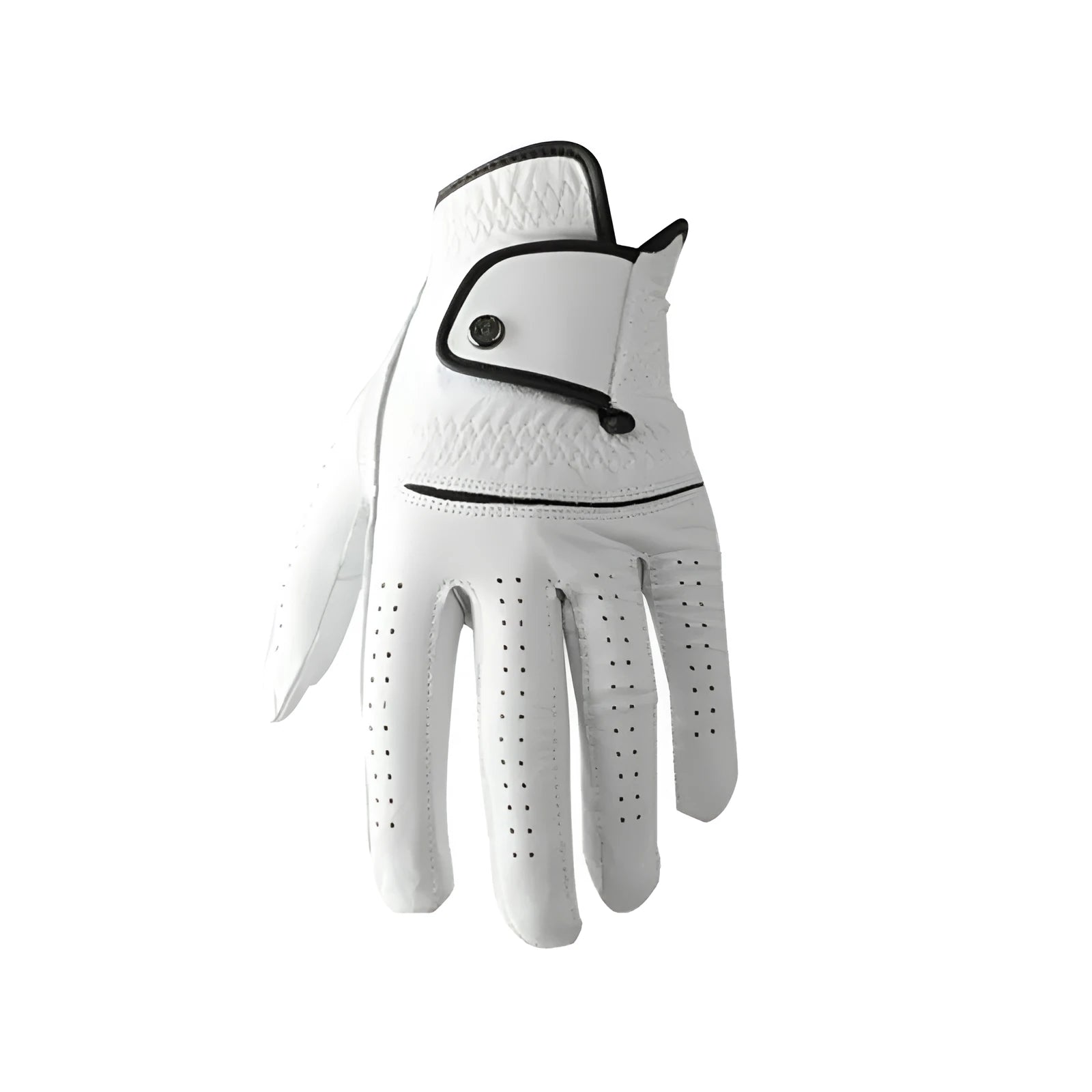 White half sheepskin men's golf glove showing palm and finger construction