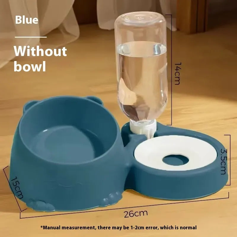 Double bowl automatic pet feeder with stainless steel and ceramic bowls in fog blue colour.