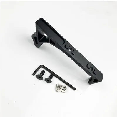 Aluminium hand stop for Picatinny rail with hex nut lock, shown in black KEY-MOD configuration.