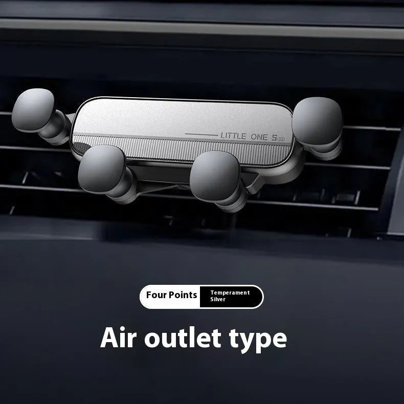 Gravity damping car air outlet phone mount in elegant silver with 17mm ball head sucker and 48g weight