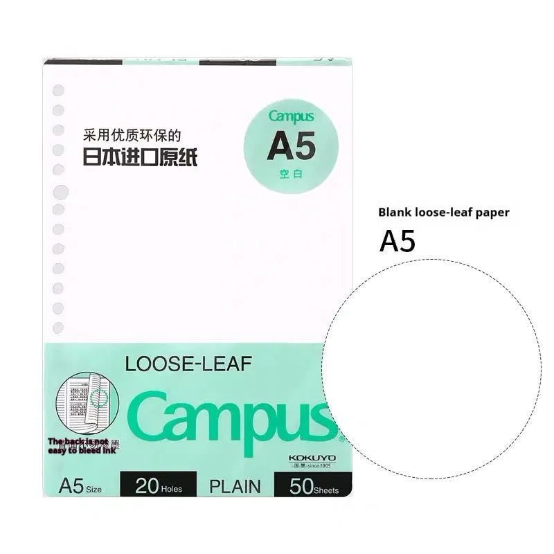 Refillable loose-leaf spiral notebook in B5 size with a pastel blue PP cover and lined pages.