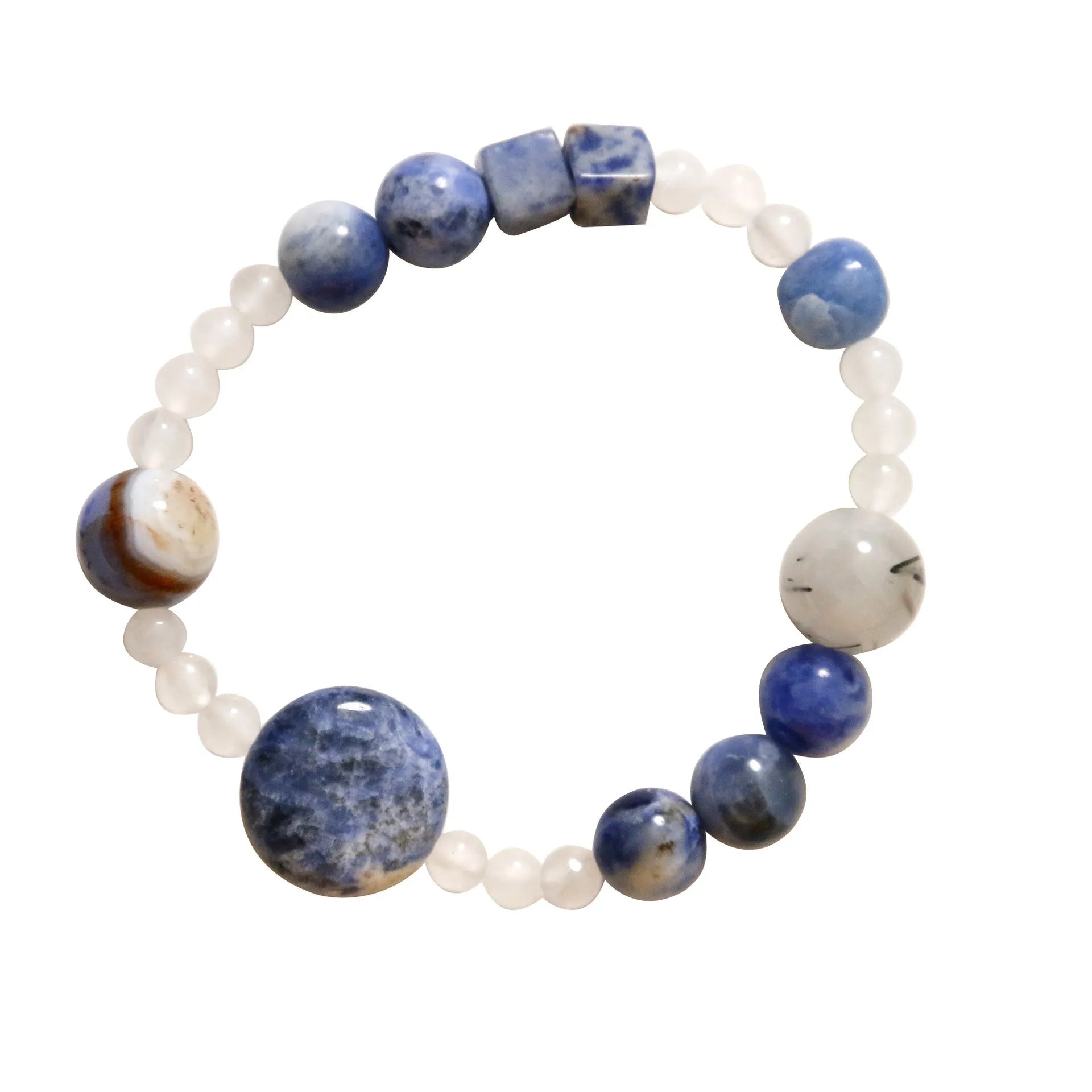 Hand-woven natural stone bracelet with blue point and black hair crystal agate beads