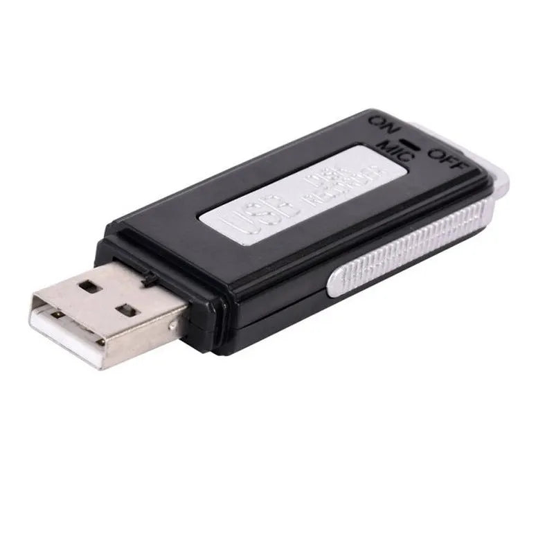 Black 8GB portable USB voice recorder with unidirectional microphone and rechargeable lithium battery