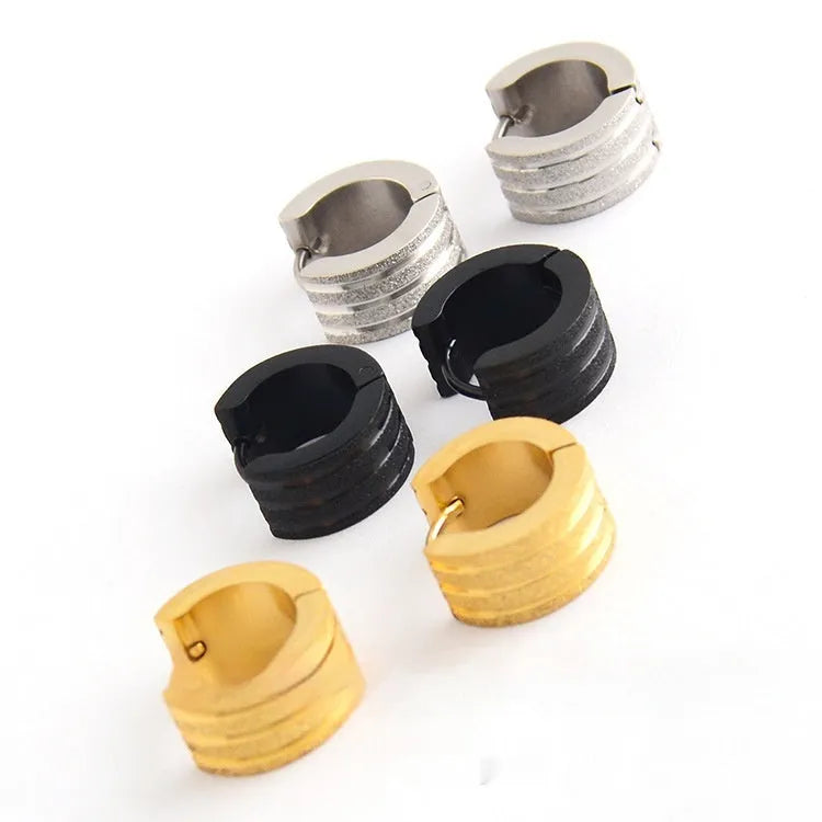 Geometric three-line frosted earrings in Korean style with titanium steel construction