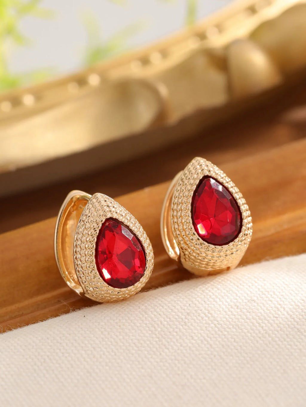 Zircon water drop earrings with durian texture, available in green or red, fashion dangle jewellery for women