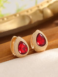 Zircon water drop earrings with durian texture, available in green or red, fashion dangle jewellery for women