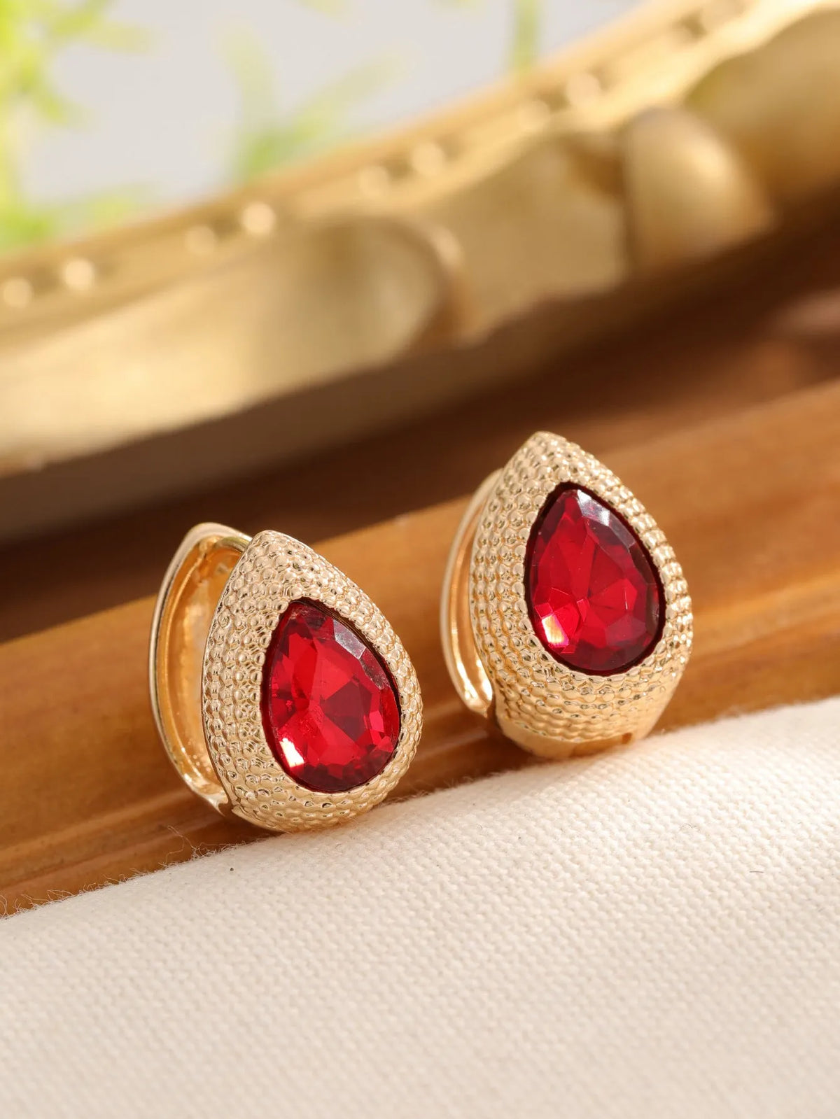 Zircon water drop earrings with durian texture, available in green or red, fashion dangle jewellery for women